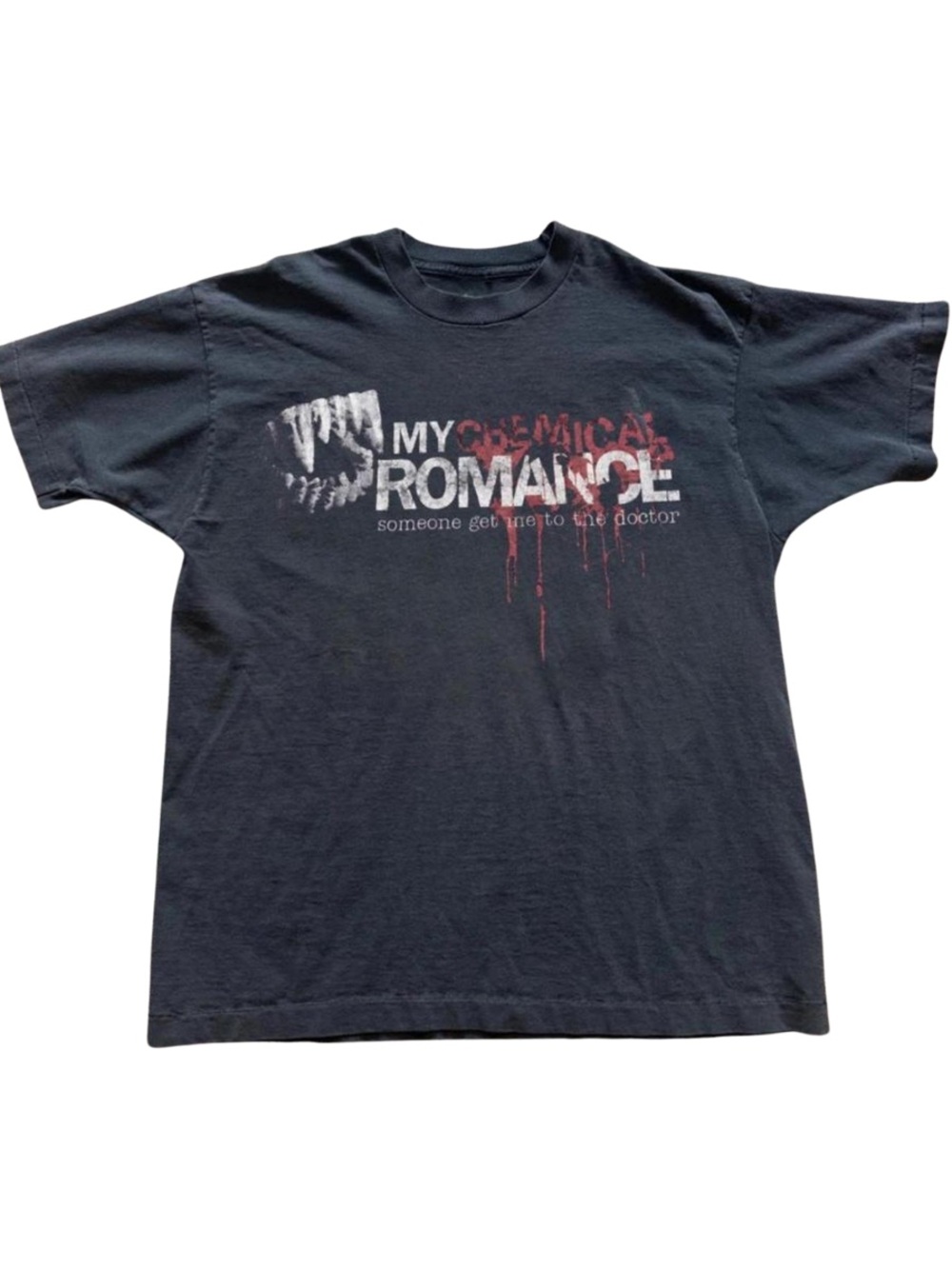 Black Graphic Tee with White and Red Print